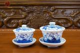 Bộ Đồ Thờ Bát Tràng dâng ban thờ thần tài thổ địa men lam vẽ kĩ 15 vật phẩm | Đồ Thờ Gốm Bát Tràng