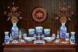 Bộ Đồ Thờ Bát Tràng gia tiên gốm sứ Bát Tràng hoa sen men lam kĩ 24 vật phẩm | Bộ Thờ Cúng Gia Tiên Bát Tràng