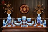 Bộ Đồ Thờ Bát Tràng gia tiên gốm sứ Bát Tràng hoa sen men lam kĩ 24 vật phẩm | Bộ Thờ Cúng Gia Tiên Bát Tràng