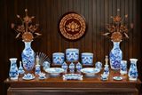 Bộ Đồ Thờ Bát Tràng gốm sứ Bát Tràng Song long chầu nguyệt họa tiết sen kĩ 24 vật phẩm | Bộ Thờ Cúng Gia Tiên Bát Tràng