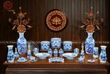 Bộ Đồ Thờ Bát Tràng gốm sứ Bát Tràng Song long chầu nguyệt họa tiết sen kĩ 24 vật phẩm | Bộ Thờ Cúng Gia Tiên Bát Tràng