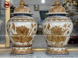 Chóe men rạn đắp nổi họa tiết sen cá dung tích 35L