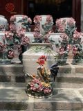 Lọ hoa họa tiết thạp gà trống kim kê đắp nổi kích thước 37cm