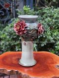 Lọ hoa dáng trụ họa tiết hoa đắp nổi siêu kĩ kích thước 34cm
