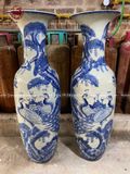 Lục Bình Bát Tràng họa tiết công danh phú quý men lam nổi 1m4 | Quà Tặng Cao Cấp lục bình gốm