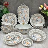 Bộ bát ăn gốm sứ Bát Tràng họa tiết hoa văn 15 vật phẩm