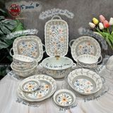 Bộ bát ăn gốm sứ Bát Tràng họa tiết hoa văn 15 vật phẩm