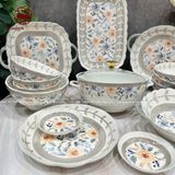 Bộ bát ăn gốm sứ Bát Tràng họa tiết hoa văn 15 vật phẩm