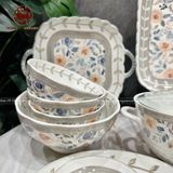 Bộ bát ăn gốm sứ Bát Tràng họa tiết hoa văn 15 vật phẩm