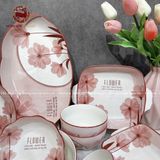 Bộ bát ăn gốm sứ Bát Tràng họa tiết hoa giấy hồng 17 vật phẩm
