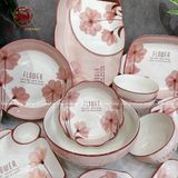 Bộ bát ăn gốm sứ Bát Tràng họa tiết hoa giấy hồng 17 vật phẩm