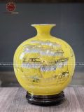 Bình Hút Tài Lộc gốm Bát Tràng thuận buồm xuôi gió men sứ vàng vẽ vàng kích thước 30cm