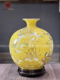 Bình Hút Tài Lộc gốm Bát Tràng thuận buồm xuôi gió men sứ vàng vẽ vàng kích thước 30cm