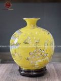 Bình Hút Tài Lộc gốm Bát Tràng thuận buồm xuôi gió men sứ vàng vẽ vàng kích thước 30cm