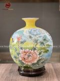 Bình Hút Tài Lộc gốm Bát Tràng mã đáo thành công men màu vẽ vàng kích thước 30cm