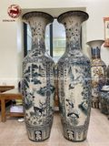 Lục Bình Bát Tràng họa tiết tứ cảnh men rạn vẽ chàm kích thước 1m6 vẽ kĩ | Quà Tặng Cao Cấp lục bình gốm