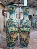 Lục Bình Bát Tràng họa tiết làng quê men màu kích thước 1m6 vẽ kĩ | Quà Tặng Cao Cấp lục bình gốm