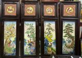 Tranh tứ quý gốm Bát Tràng đắp nổi men màu kích thước đại 140cm x 50cm khung gỗ hương | Quà Tặng Bố tranh gốm tứ quý