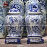 Chóe gốm sứ Bát Tràng họa tiết tứ cảnh men lam dung tích 40l