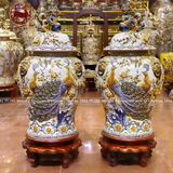 Chóe gốm sứ Bát Tràng họa tiết công danh phú quý men rạn đắp nổi dung tích 60l