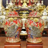 Chóe gốm sứ Bát Tràng họa tiết công danh phú quý men sứ đỏ đắp nổi vẽ vàng dung tích 60l