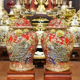 Chóe gốm sứ Bát Tràng họa tiết công danh phú quý men sứ đỏ đắp nổi vẽ vàng dung tích 60l