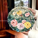 Đĩa cảnh Bát Tràng họa tiết hoa nở vẽ tay thủ công đường kính 35cm hàng vuốt tay | quà tặng cao cấp