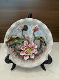 Đĩa cảnh Bát Tràng họa tiết hoa sen đắp nổi thủ công đường kính 30cm hàng vuốt tay | quà tặng cao cấp