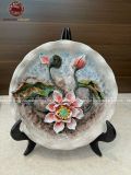 Đĩa cảnh Bát Tràng họa tiết hoa sen đắp nổi thủ công đường kính 30cm hàng vuốt tay | quà tặng cao cấp