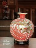 Bình Hút Tài Lộc gốm Bát Tràng hoa sen phú quý men sứ đỏ vẽ vàng kích thước 30cm