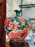 Bình Hút Tài Lộc gốm Bát Tràng túi tiền hoa sen men xanh ngọc vẽ vàng kích thước 35cm