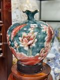 Bình Hút Tài Lộc gốm Bát Tràng túi tiền hoa sen men xanh ngọc vẽ vàng kích thước 35cm