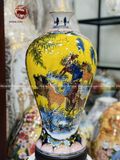 Mai bình nhị cảnh men nền vàng kích thước cao 48cm vẽ vàng 24k