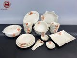 Bộ bát ăn gốm sứ Bát Tràng men tiêu hoa đào đỏ 24 vật phẩm