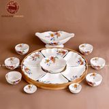 Bộ bát ăn gốm sứ Bát Tràng hoa mặt trời hoa đào men trắng 21 vật phẩm