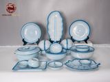 Bộ bát ăn gốm sứ Bát Tràng men sứ xanh hỏa biến 27 vật phẩm