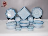 Bộ bát ăn gốm sứ Bát Tràng men sứ xanh hỏa biến 27 vật phẩm