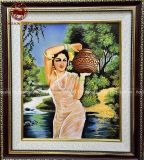 Tranh sứ Bát Tràng họa tiết cô gái men màu kích thước 56cm x 48cm