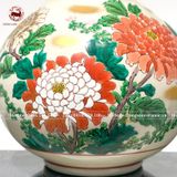 Lọ hoa mẫu đơn men rạn dáng tròn bằng gốm kích thước cao 23cm họa tiết vẽ tay