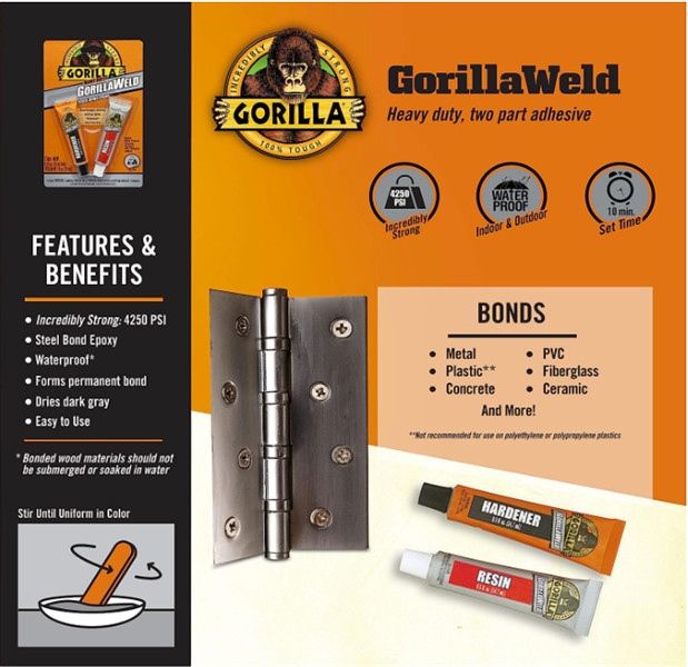 Set Keo AB Dán Sắt GORILLA Heavy Duty GorillaWeld Steel Bond Epoxy 2x14.7ml