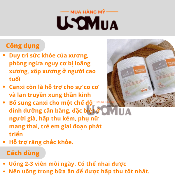 Viên Uống Bổ Sung Canxi Hữu Cơ Úc BIOISLAND Milk Calcium Bone Care