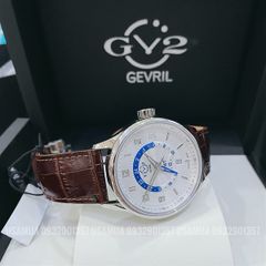 Đồng Hồ Nam GEVRIL GV2 Men's Giromondo Silver Dial Brown Calfskin Leather Watch, Size 42mm