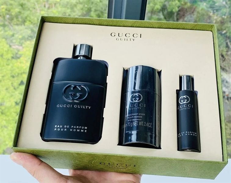 Set Nước Hoa Nam GUCCI Guilty Pour Homme EDP 90ml + EDP 15ml + Lăn Khử Mùi 75ml