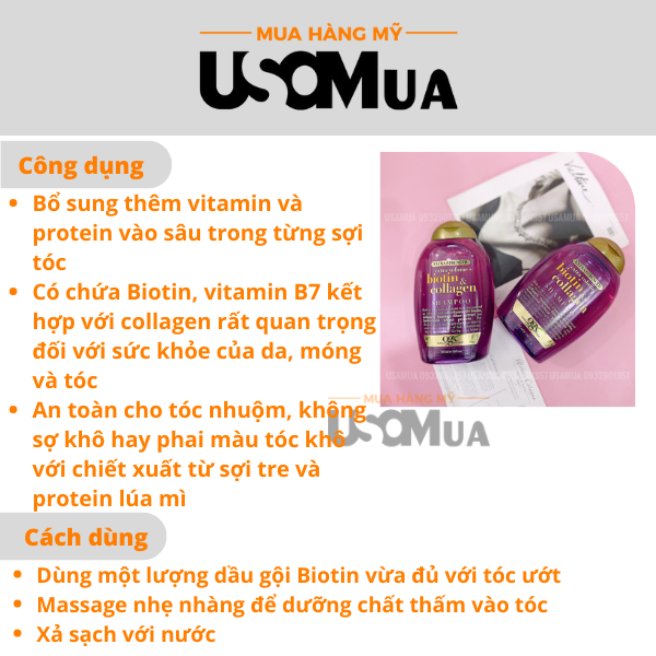 Dầu Gội OGX Biotin & Collagen Extra Strength Extra Volume+