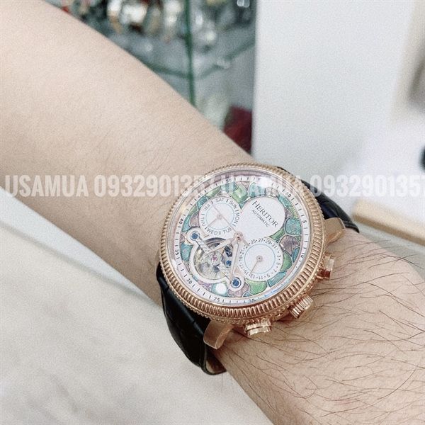 Đồng Hồ Nam HERITOR Automatic Aura Semi Skeleton Leather, Size 44mm