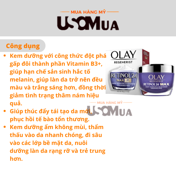 Kem dưỡng da OLAY Regenerist Retinol 24 Max 2x Vitamin B3+ Night