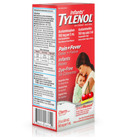 TPCN TYLENOL Pain + Fever Infants Dye-Free Hương Cherry Cho Bé 0-2 Tuổi, 60ml