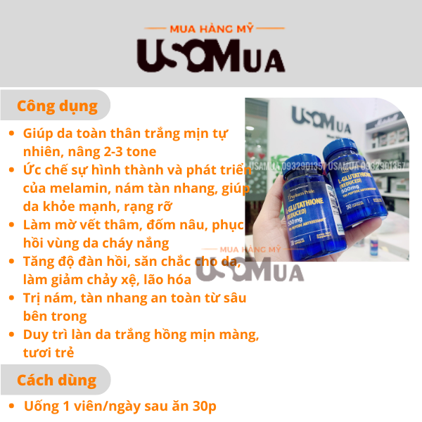 Viên Uống Trắng Da PURITAN’S PRIDE L-Glutathione (Reduced) 500mg