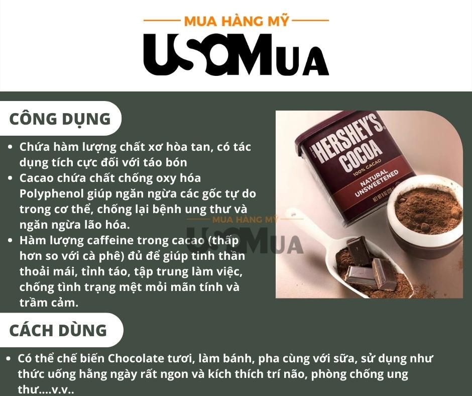 Bột Ca Cao HERSHEY'S Không Đường 100% Cacao