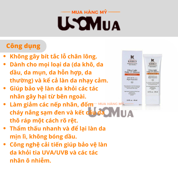 Kem Chống Nắng KIEHL'S Ultra Light Daily UV Defense SPF50